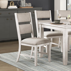 Modern Farmhouse Dining Side Chairs Set of 2 Antique White Finish Upholstered Seat Back Wooden Furniture