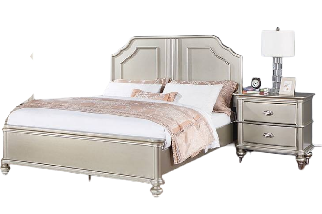 Traditional Style Eastern King Size Bed 1pc Two Panel Bed Silver Finish Bedroom Furniture