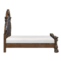 Formal Traditional Dark Brown Finish Luxury Queen Bed Tufted Headboard Intricate Carvings Gold Accent Detailing Bedroom Furniture 1pc