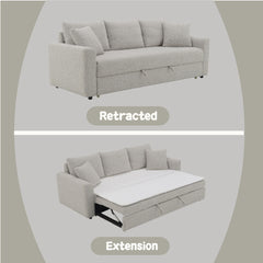 Connie Beige Boucle Sleeper Sectional Sofa w/ 2 Toss Pillows