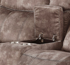 Zubaida Two Tone Chocolate Velvet Recliner Loveseat w/USB Port & Console