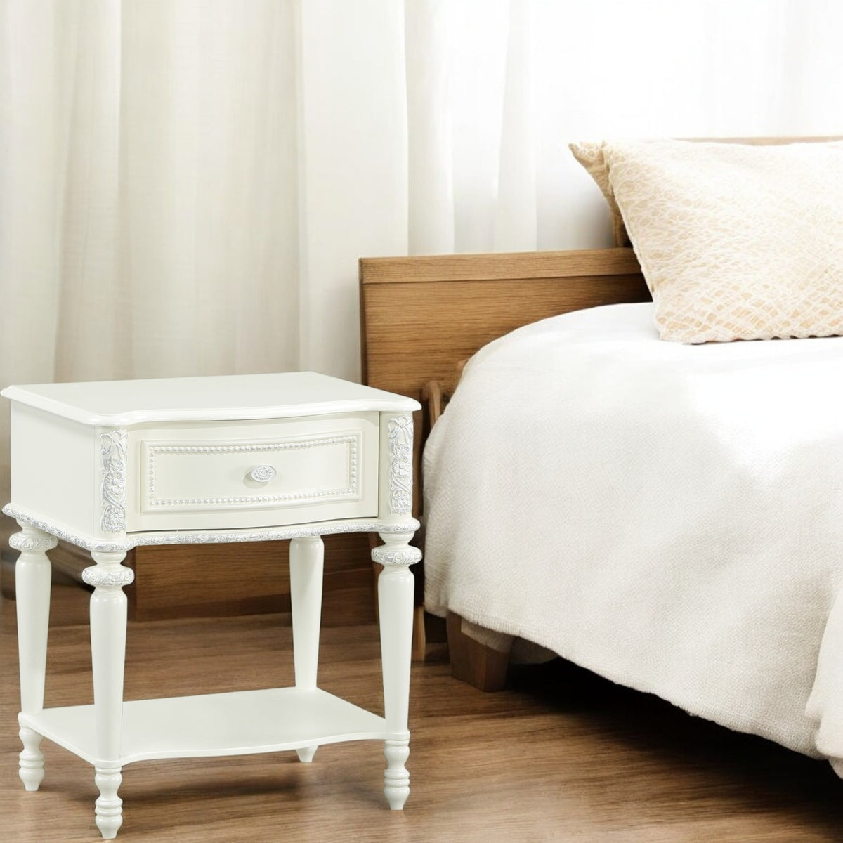 Dorothy Ivory Finish Nightstand W/1 Drawer