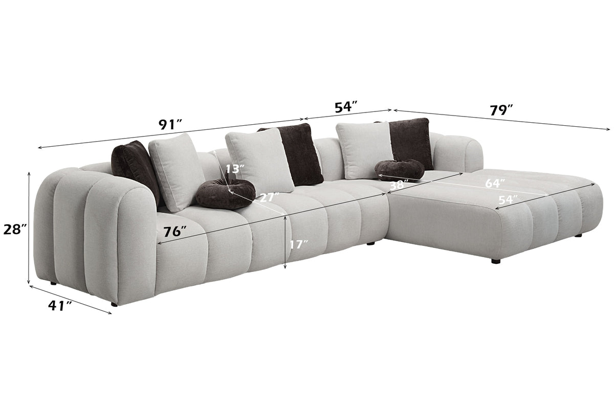 Manilla Ivory White Linen Sectional Sofa w/8 Pillows