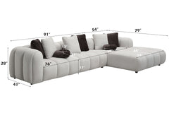 Manilla Ivory White Linen Sectional Sofa w/8 Pillows