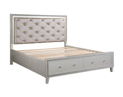 Sliverfluff Synthetic Leather & Champagne Finish CK Bed W/Led & Storages