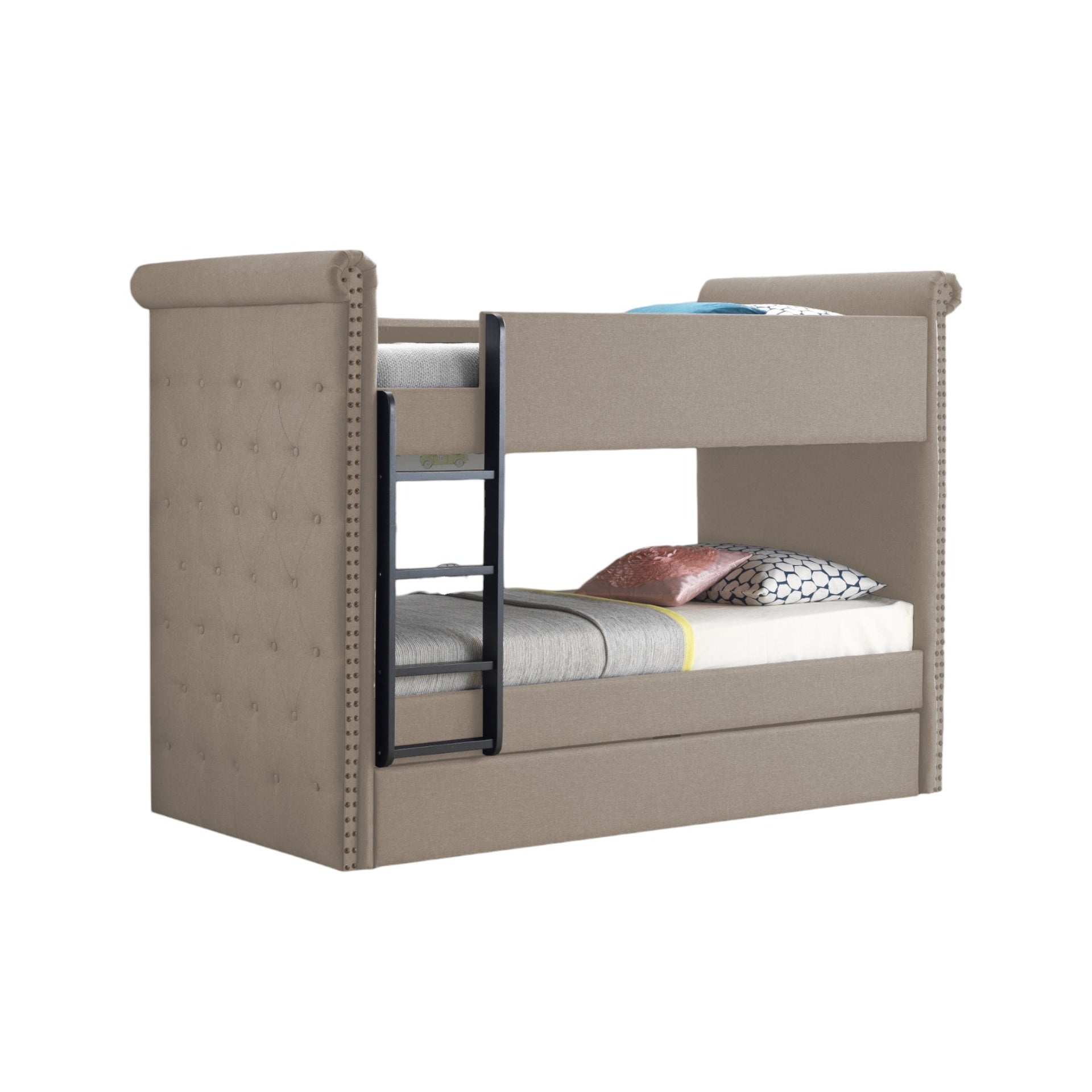 Romana II Beige Fabric Finish Twin/Twin Bunk Bed W/Trundle