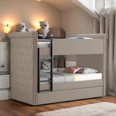 Romana II Beige Fabric Finish Twin/Twin Bunk Bed W/Trundle