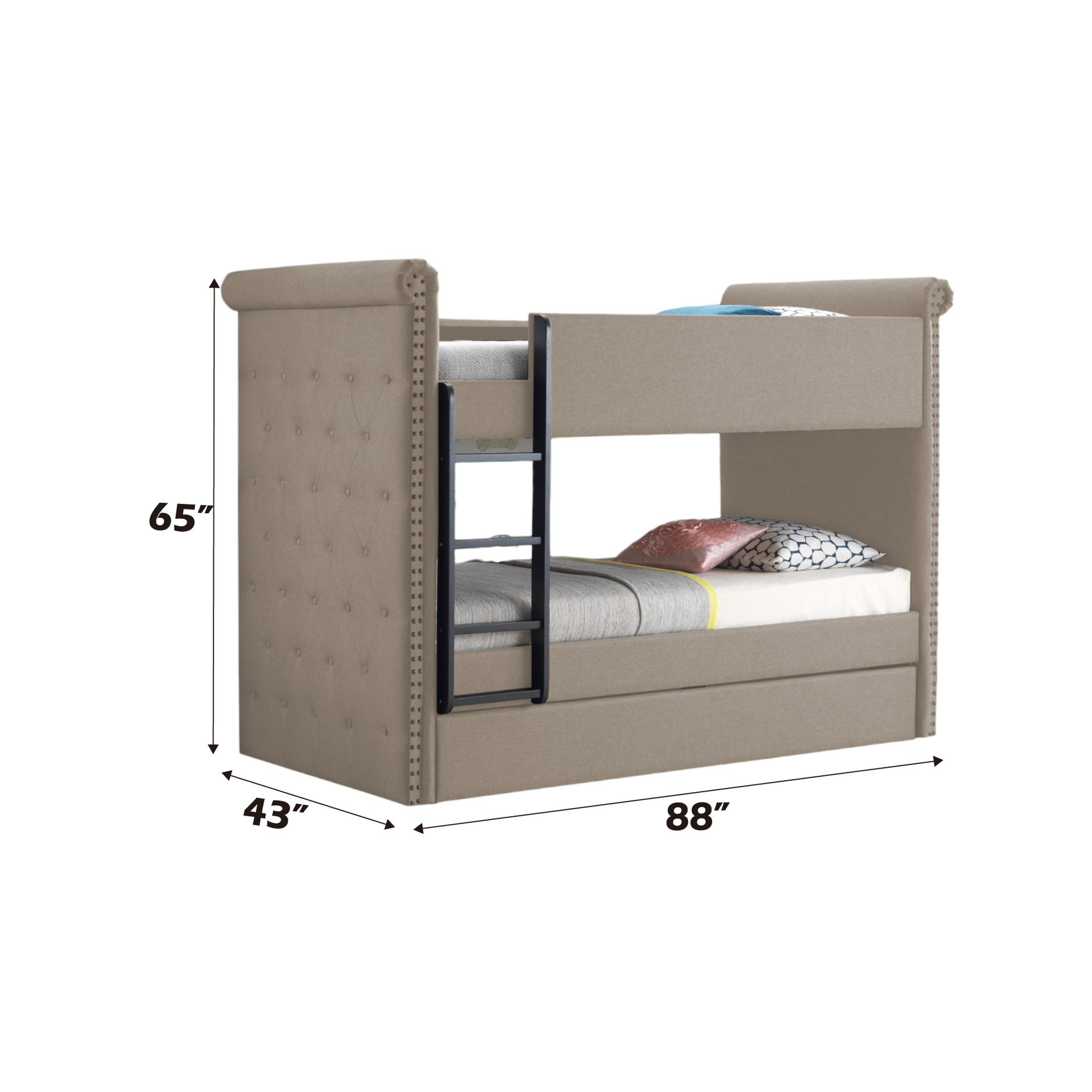 Romana II Beige Fabric Finish Twin/Twin Bunk Bed W/Trundle