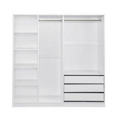 Doorless Wooden Storage Wardrobe for Dedroom with Shelves and 3 Drawers, White