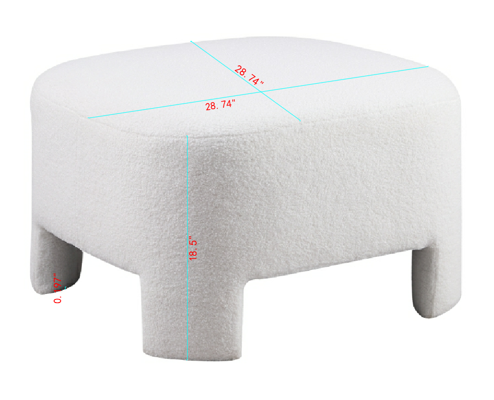 White Sherpa Sofa Ottoman, 28.74" L×28.74" W×18.5" H, No Assembly Required