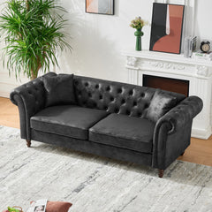 3+2 Seater Sofa Set Chesterfield ‌tech Fabric Sofa,High-tech Fabric Roll Armrest Sofa,Upholstered Mid Century Modern Couch,3 Seat+2 Seat Combo Couch for Living Room, Office, Apartment, Black