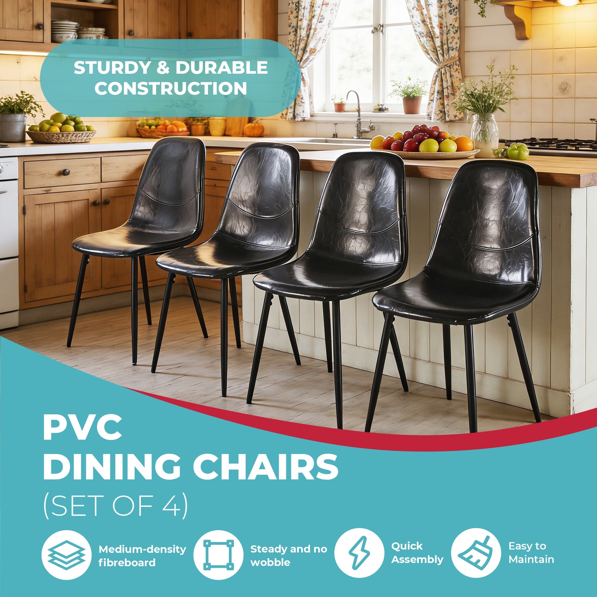 PVC Dining CHAIR 4PCS BLACK