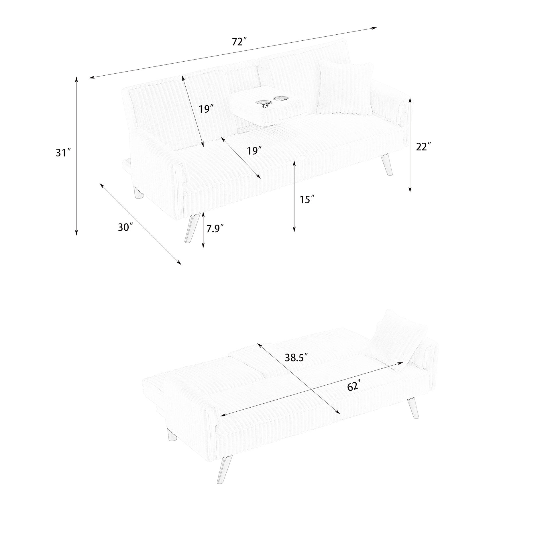 Minimalist style, straight-line corduroy sofa suitable for sitting and lying in the living room and bedroom