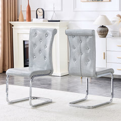 Set of 2,Retro alligator skin Upholstered dining chairs,with Crystal buckle design and Faux Leather design,a touch of elegance and mystery to the dining area,Electroplated metal bow leg
