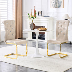 Set of 2,Retro alligator skin Upholstered dining chairs,with Crystal buckle design and Faux Leather design,a touch of elegance and mystery to the dining area,Gold plated metal bow leg