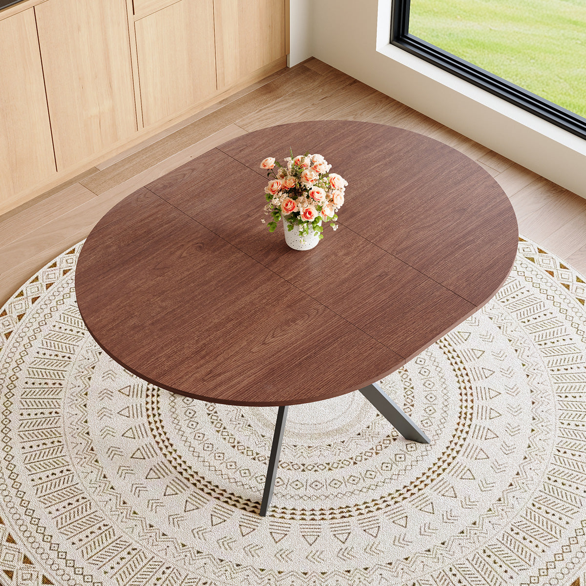 Extendable Round Dining Table (43" to 54") - Space-Saving Dining Table with Sturdy Metal Legs,for Small Apartment/Living Room, 4-6 Seater Multi-Functional Kitchen Room Dinner Table