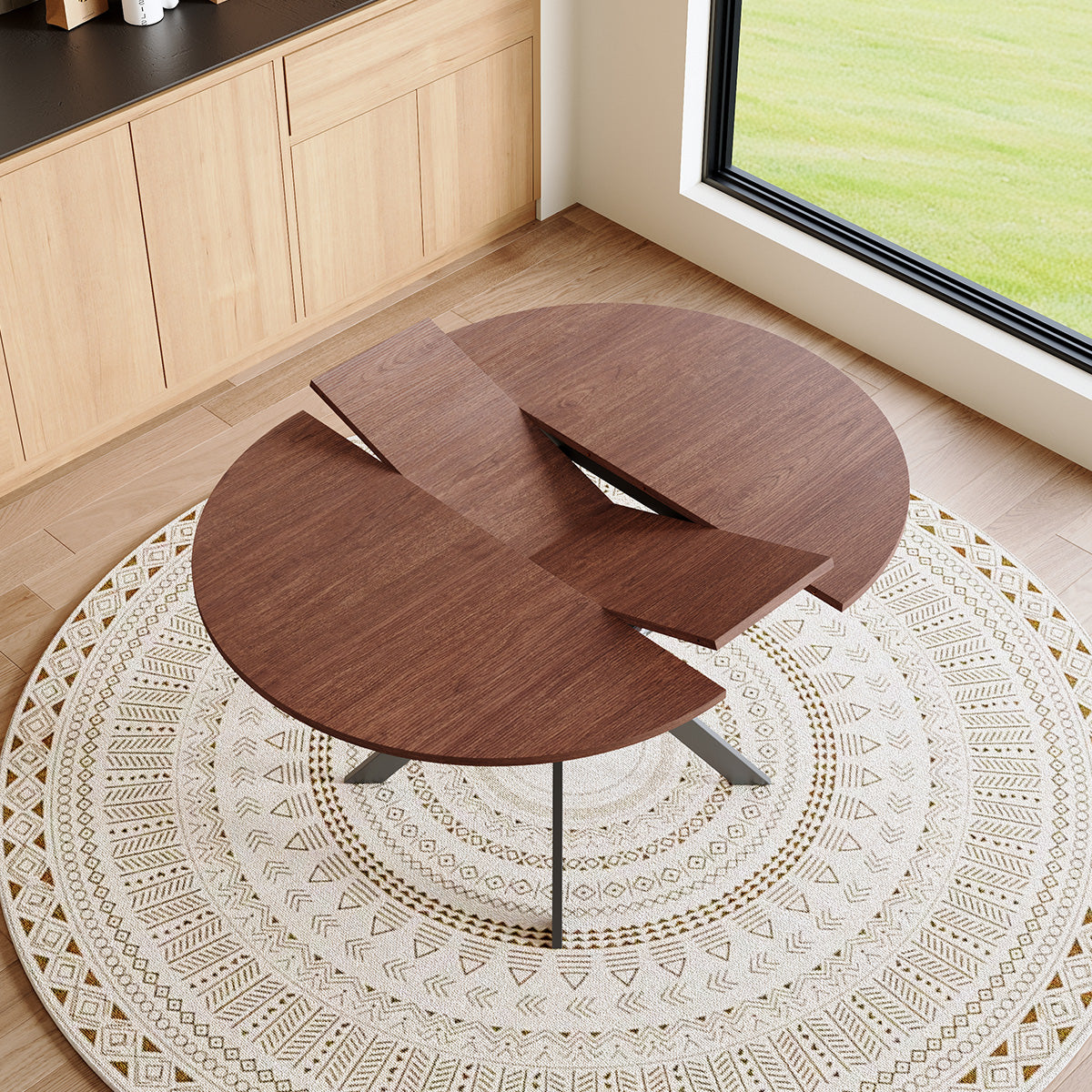 Extendable Round Dining Table (43" to 54") - Space-Saving Dining Table with Sturdy Metal Legs,for Small Apartment/Living Room, 4-6 Seater Multi-Functional Kitchen Room Dinner Table