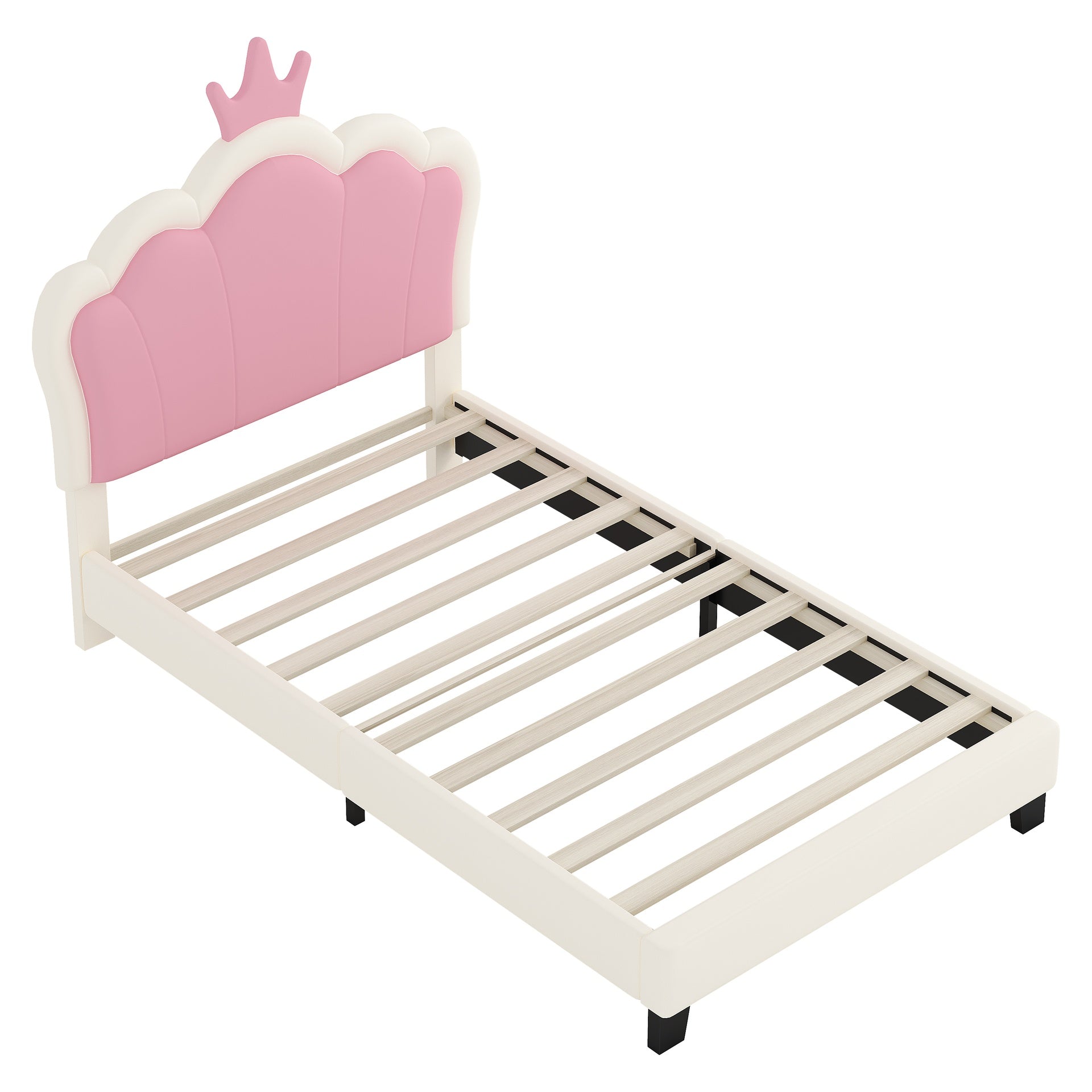 Twin size Upholstered Princess Bed With Crown Headboard,Twin Size Platform Bed with Headboard and Footboard, Cream+Pink(Old SKU:WF303336AAK)
