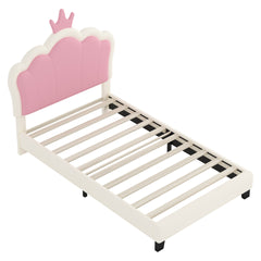 Twin size Upholstered Princess Bed With Crown Headboard,Twin Size Platform Bed with Headboard and Footboard, Cream+Pink(Old SKU:WF303336AAK)