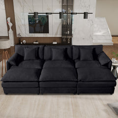 Oversized Deep Seat Sectional Cloud Sofa Sleeper with 3 Ottomans & Soft Pillows, Modular Couch Bed for Living Room, Apartment, DIY Combination Chenille,Black