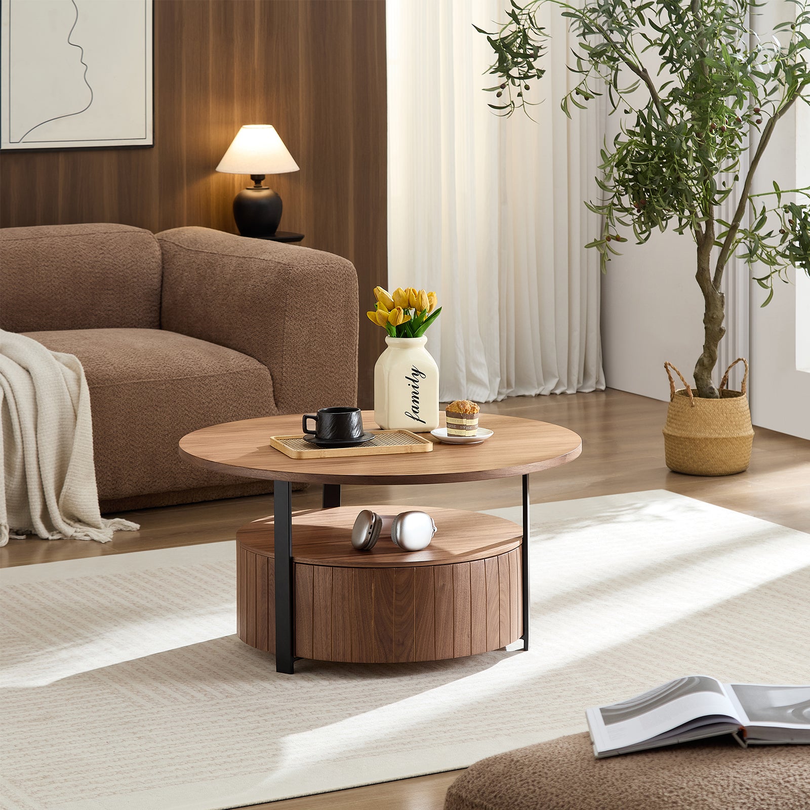 Wood Coffee Table Round, Rustic Charm For Living Room Decor