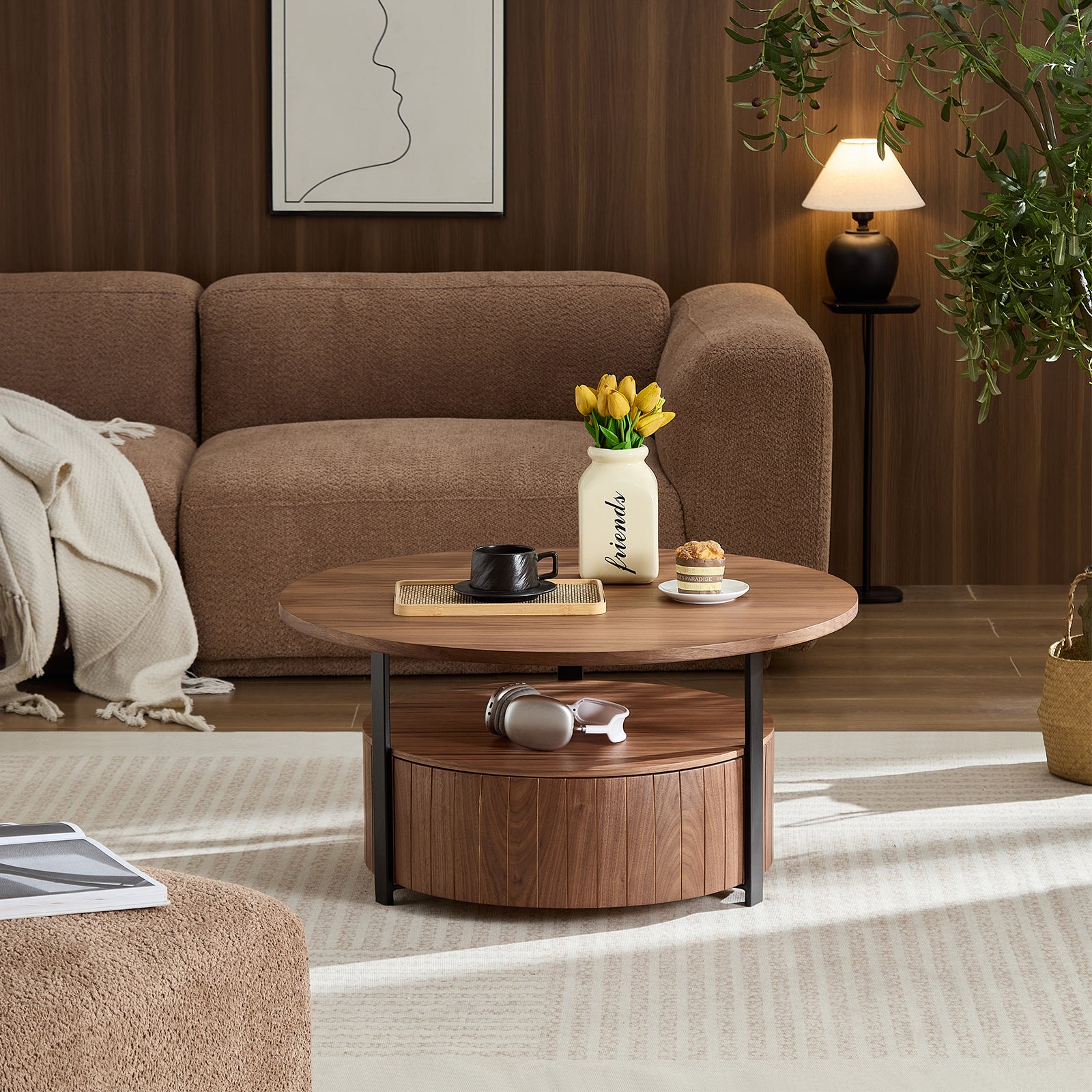 Wood Coffee Table Round, Rustic Charm For Living Room Decor