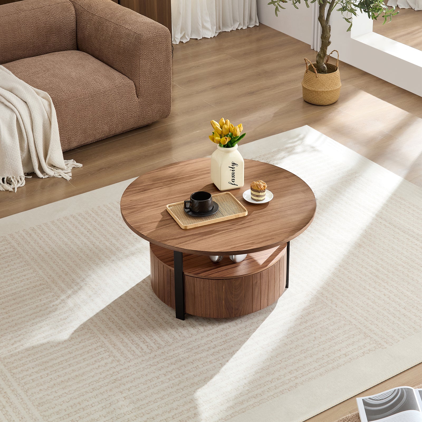 Wood Coffee Table Round, Rustic Charm For Living Room Decor