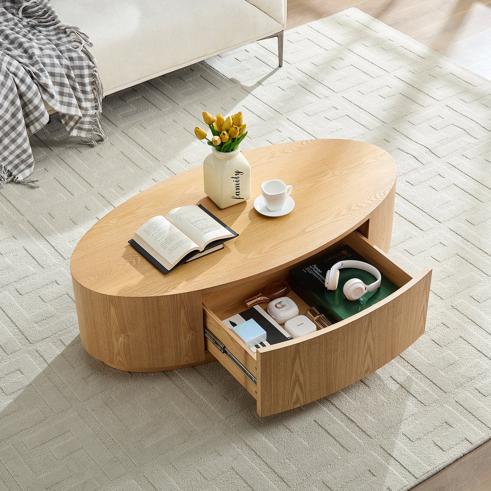 Modern Luxury Oval Coffee Table, Elegant Living Room Accent Piece