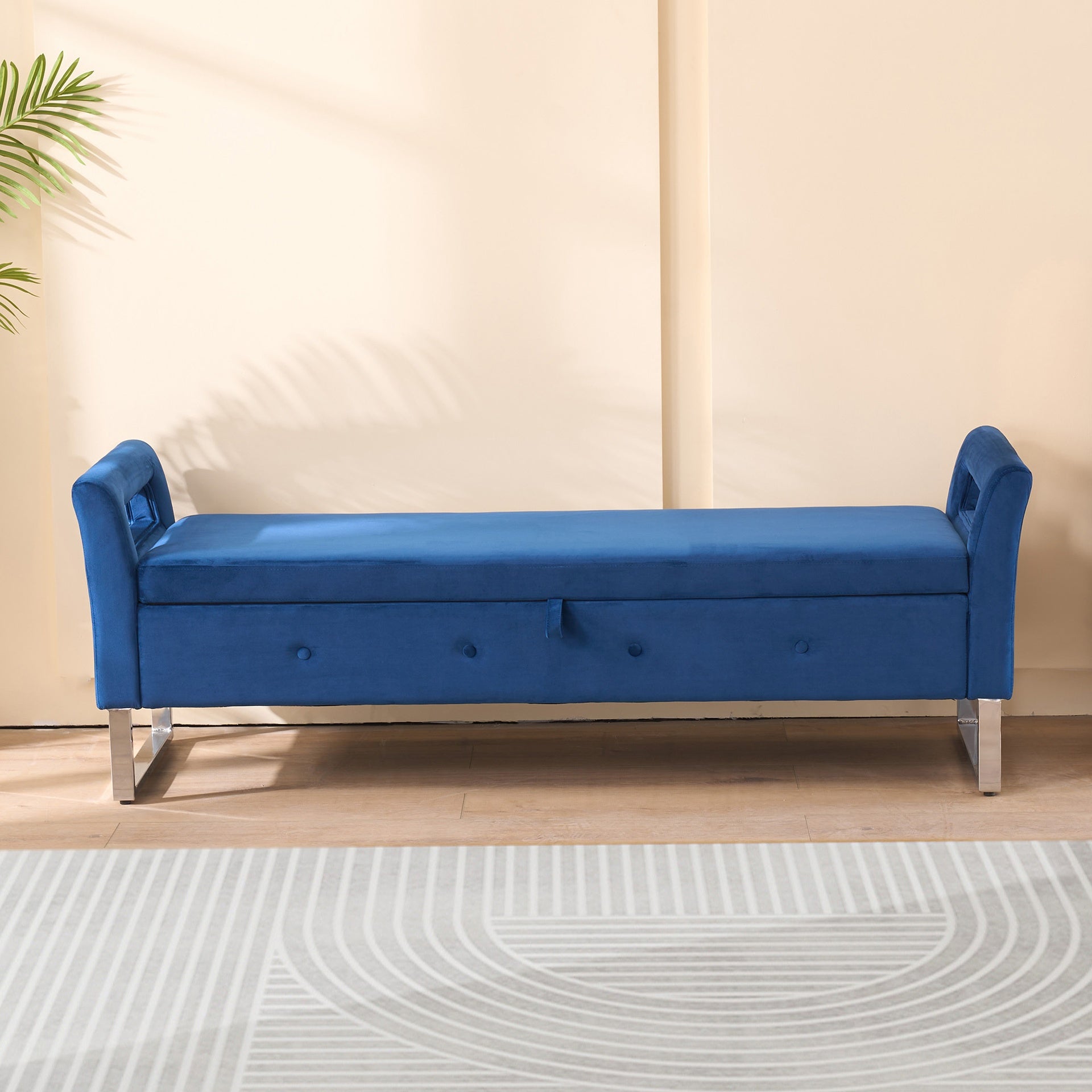 67.91"Wide Velvet Storage Soft Bench with Armrests  for Living Room, Entryway and Bedroom.  Navy