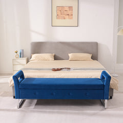 67.91"Wide Velvet Storage Soft Bench with Armrests  for Living Room, Entryway and Bedroom.  Navy
