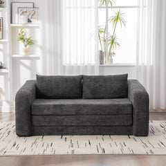 71" 2-in-1 Pull Out Foldable Loveseat Sofa Bed with Armrest & Backrest Pillows, Convertible Chenille Boneless Cloud Floor Mattress Sleeper Lounge Couch for Living Room Bedroom Guestroom Dorm, Gray
