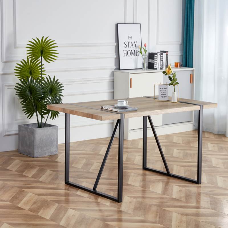 55" MDF Wood Colour Dining Table and Modern Dining Chair Set of 4, Mid Century Wooden Kitchen Table Set, Metal Base & Legs, Dining Room Table and Suede Chairs