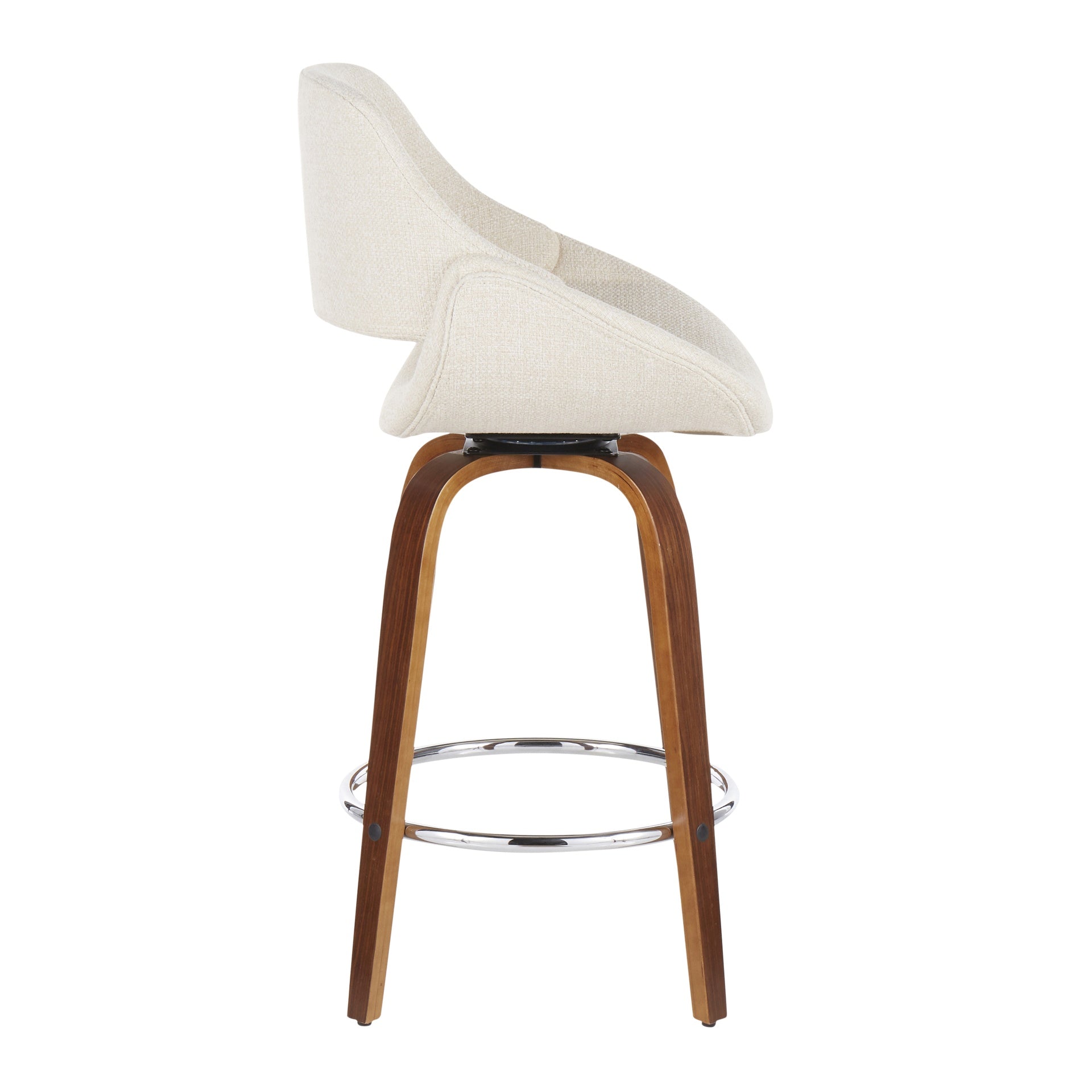 Fabrico Mid-Century Modern Counter Stool in Walnut and Cream Fabric by LumiSource - Set of 2