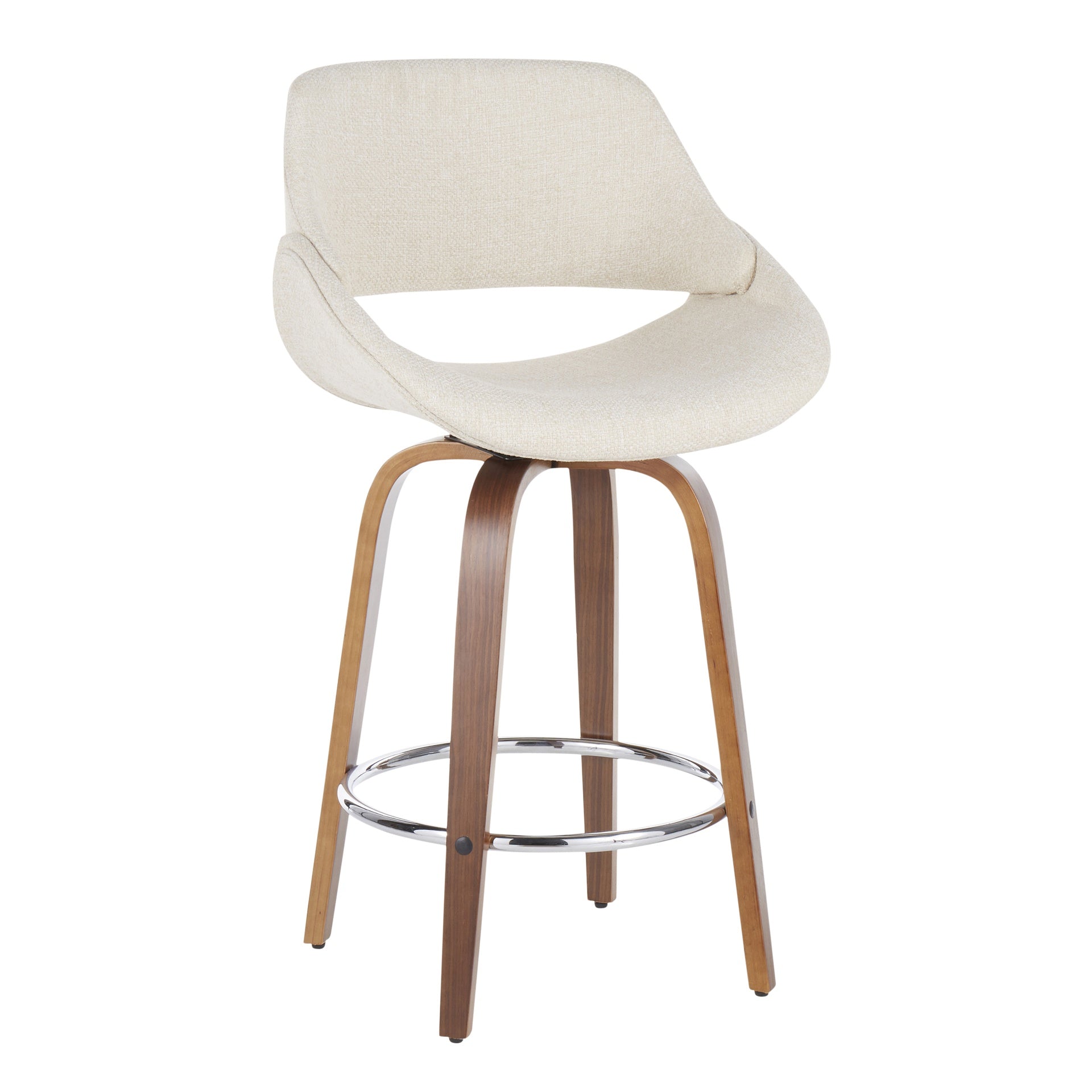 Fabrico Mid-Century Modern Counter Stool in Walnut and Cream Fabric by LumiSource - Set of 2