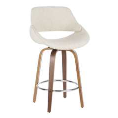 Fabrico Mid-Century Modern Counter Stool in Walnut and Cream Fabric by LumiSource - Set of 2