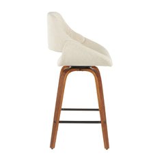 Fabrico Mid-Century Modern Counter Stool in Walnut and Cream Fabric by LumiSource - Set of 2