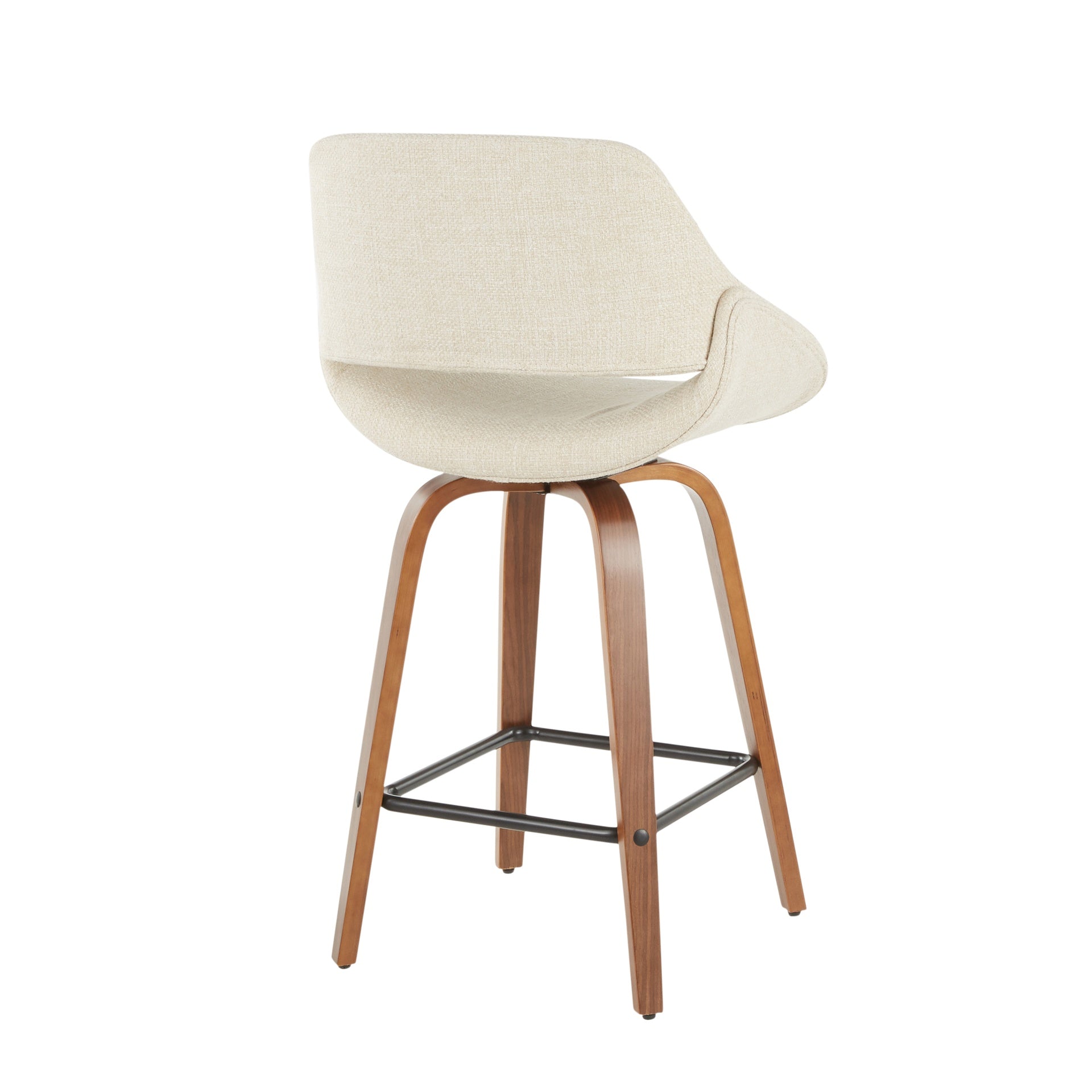 Fabrico Mid-Century Modern Counter Stool in Walnut and Cream Fabric by LumiSource - Set of 2