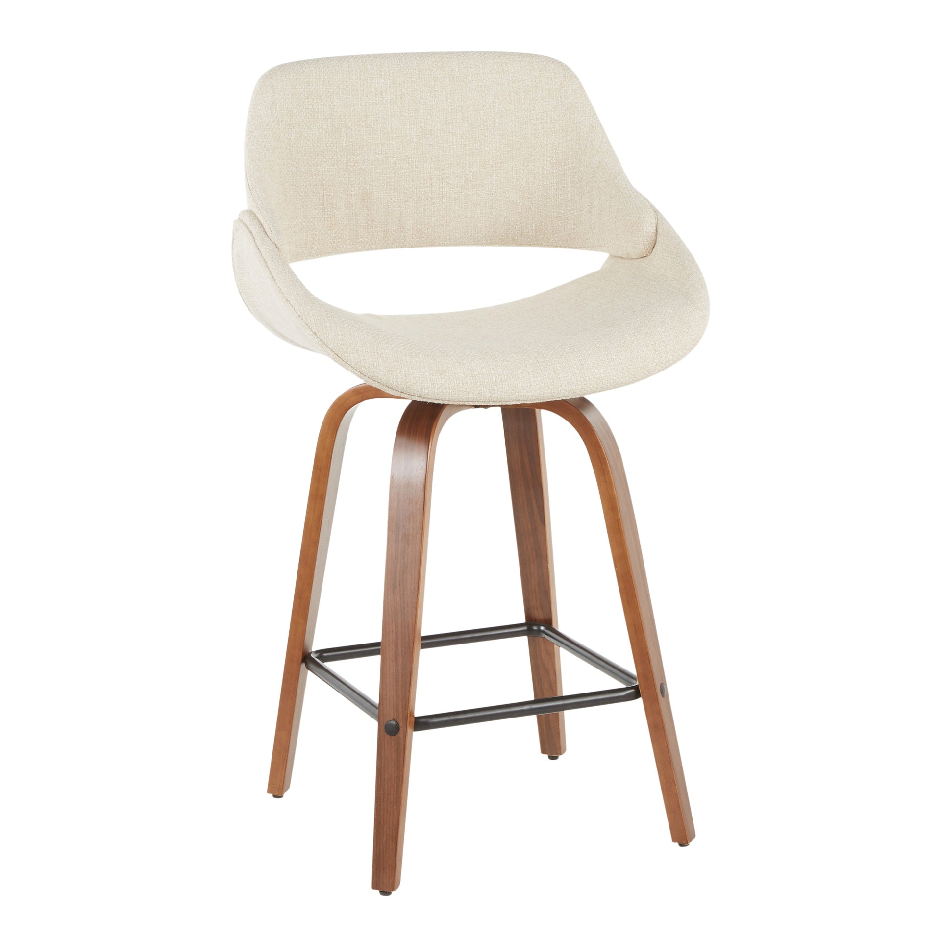 Fabrico Mid-Century Modern Counter Stool in Walnut and Cream Fabric by LumiSource - Set of 2