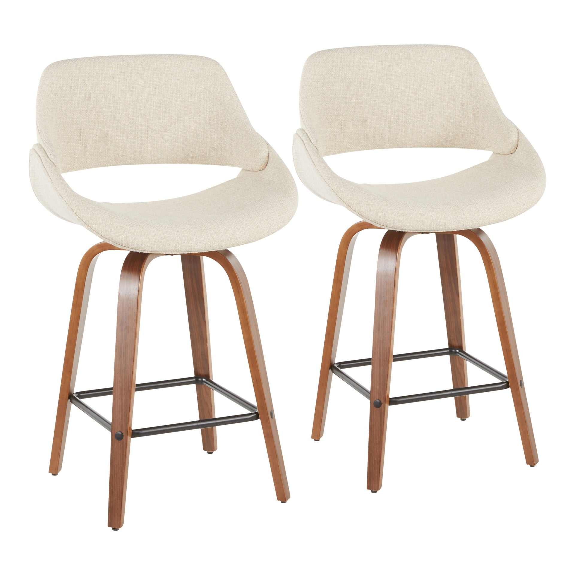 Fabrico Mid-Century Modern Counter Stool in Walnut and Cream Fabric by LumiSource - Set of 2