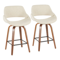 Fabrico Mid-Century Modern Counter Stool in Walnut and Cream Fabric by LumiSource - Set of 2