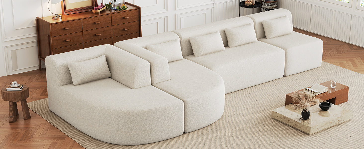 144" Upholstered Sofa Free-combined Sofa Couch with Two Chaise Lounge and Five Back Pillows for Living Room(Old SKU: N719S001600A), Beige