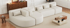 144" Upholstered Sofa Free-combined Sofa Couch with Two Chaise Lounge and Five Back Pillows for Living Room(Old SKU: N719S001600A), Beige