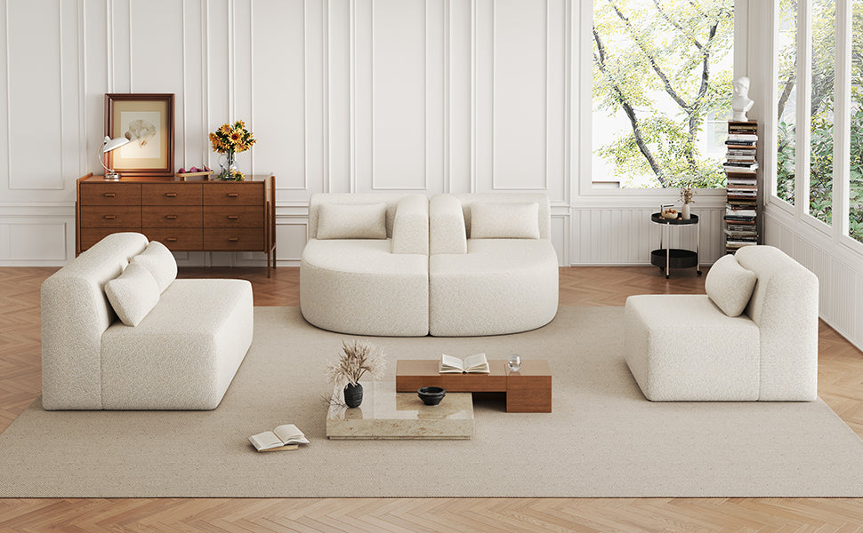144" Upholstered Sofa Free-combined Sofa Couch with Two Chaise Lounge and Five Back Pillows for Living Room(Old SKU: N719S001600A), Beige
