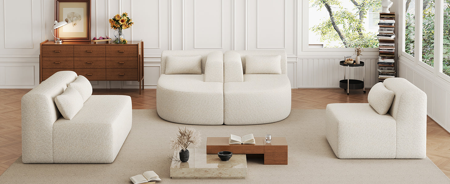 144" Upholstered Sofa Free-combined Sofa Couch with Two Chaise Lounge and Five Back Pillows for Living Room(Old SKU: N719S001600A), Beige