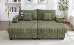 Modern Chaise Sofa 75.5" Chaise Lounge Sofa Loveseat Sofa Sleeper Sofa with Adjustable Backrest, Cup Holders , Phone Holder and Storage Compartments for Living Room, Green