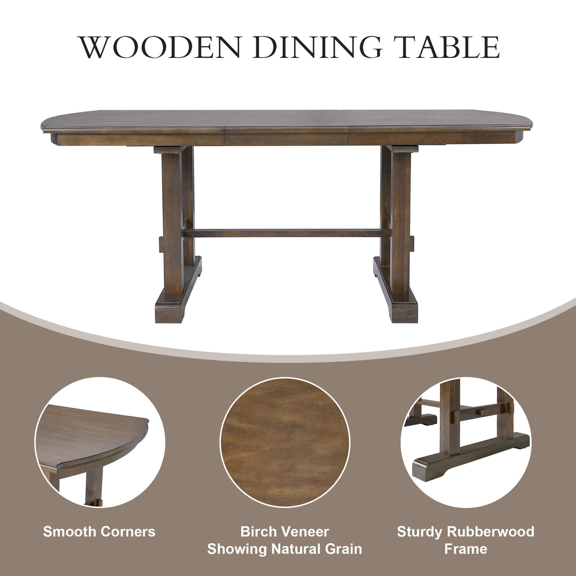 60"-78" Extendable Dining Table, Farmhouse Wooden Kitchen Table with Removable Leaf, Large Expanding Table for 4-8 (Brown)