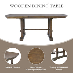 60"-78" Extendable Dining Table, Farmhouse Wooden Kitchen Table with Removable Leaf, Large Expanding Table for 4-8 (Brown)