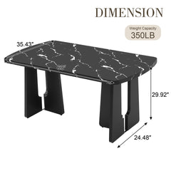 63" Modern Faux Marble Dining Table - Black/White Marble Top with Sturdy Geometric Legs, Stylish Kitchen & Dining Room Table for Home, Apartment, Office, Easy to Assemble, Black