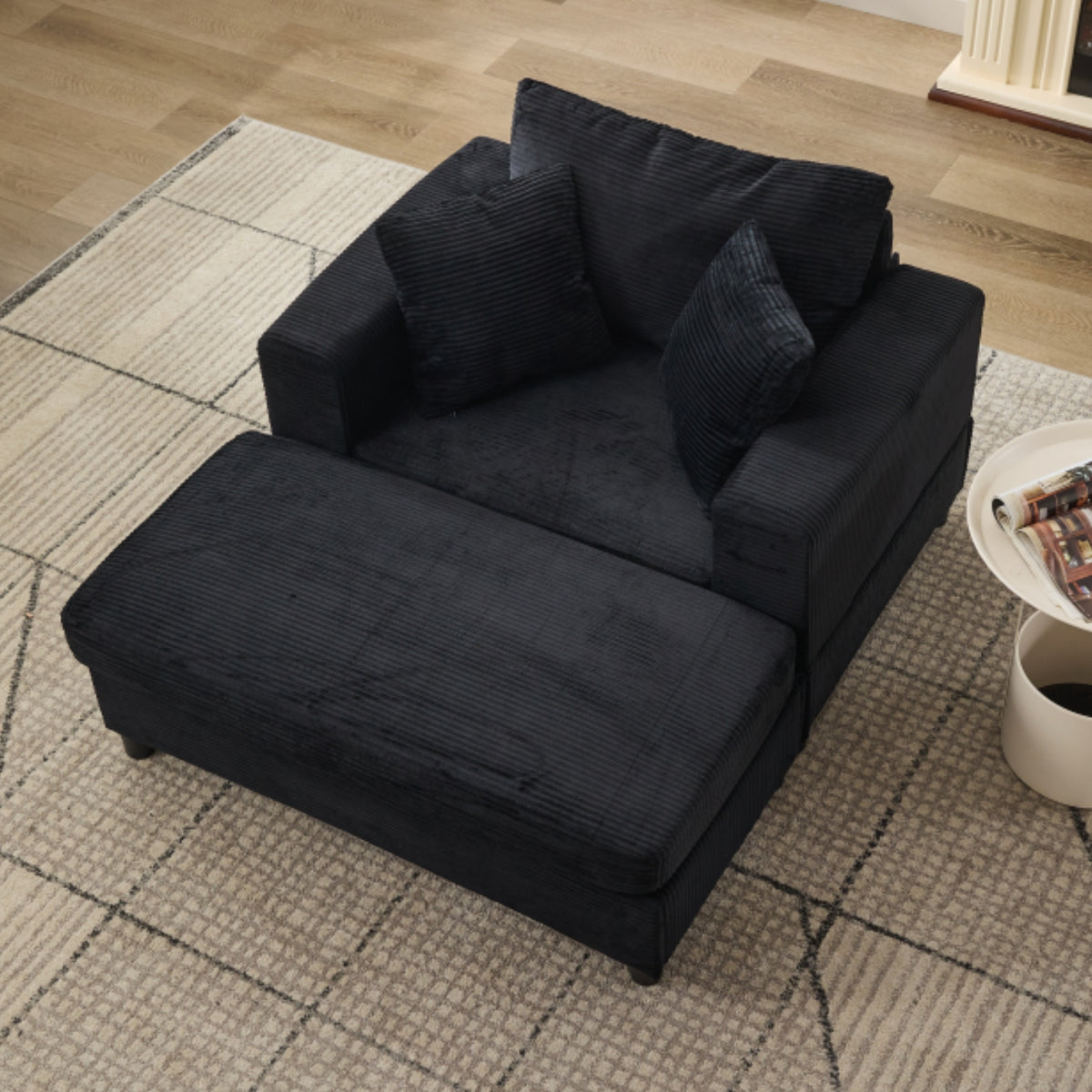 Chaise Lounge Chair with Removable Ottoman Accent Sofa Bed Upholstered Sleeper Couch Bed with Pillows, Modern Deep Seat Upholstered Armchair for Living Room, Bedroom