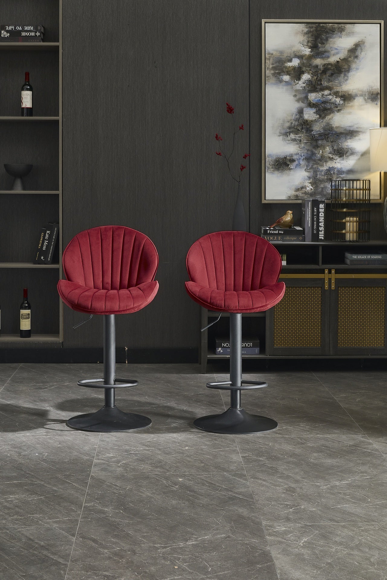 Bar Stools Set of 2 - Adjustable Barstools with Back and Footrest, Counter Height Bar Chairs for Kitchen, Pub -RED